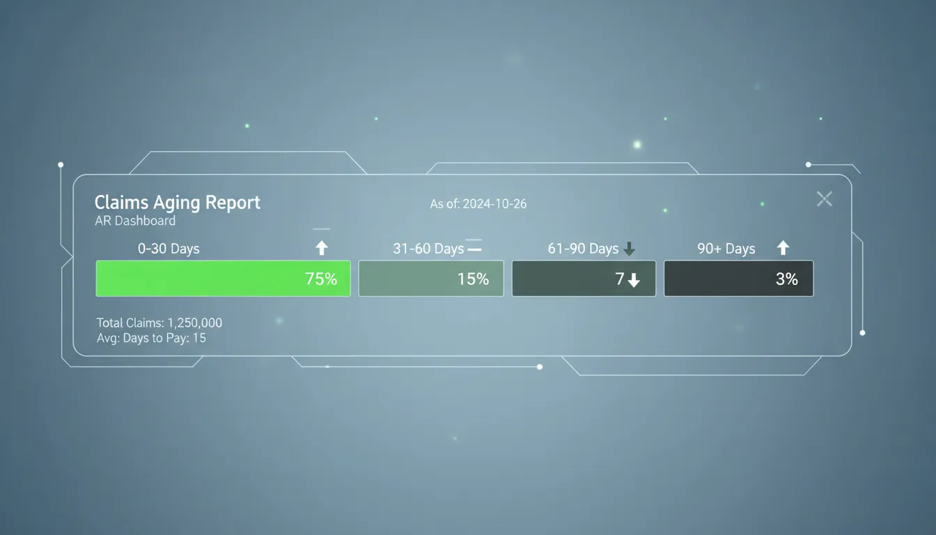 chiropractic AR aging report dashboard with claims categorized by age buckets and collection metrics chiropractic AR aging report dashboard with claims categorized by age buckets and collection metrics