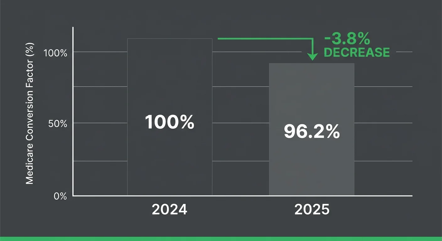 chiropractic Medicare conversion factor decrease 2025 revenue impact chart