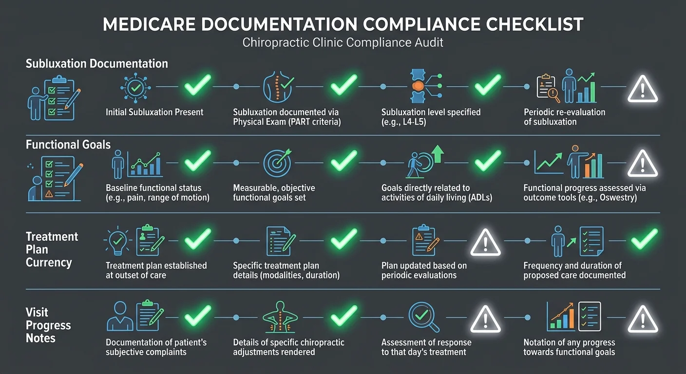 Medicare chiropractic documentation requirements AT modifier compliance checklist
