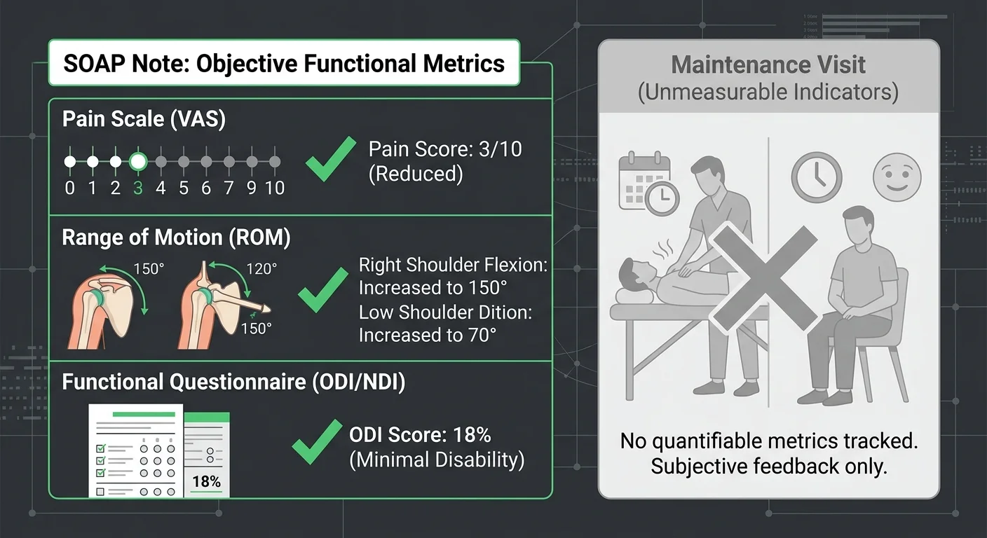 chiropractic active care documentation checklist showing required clinical metrics