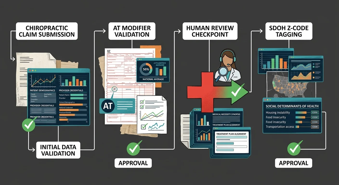 chiropractic billing review managing AT modifier and SDOH documentation compliance