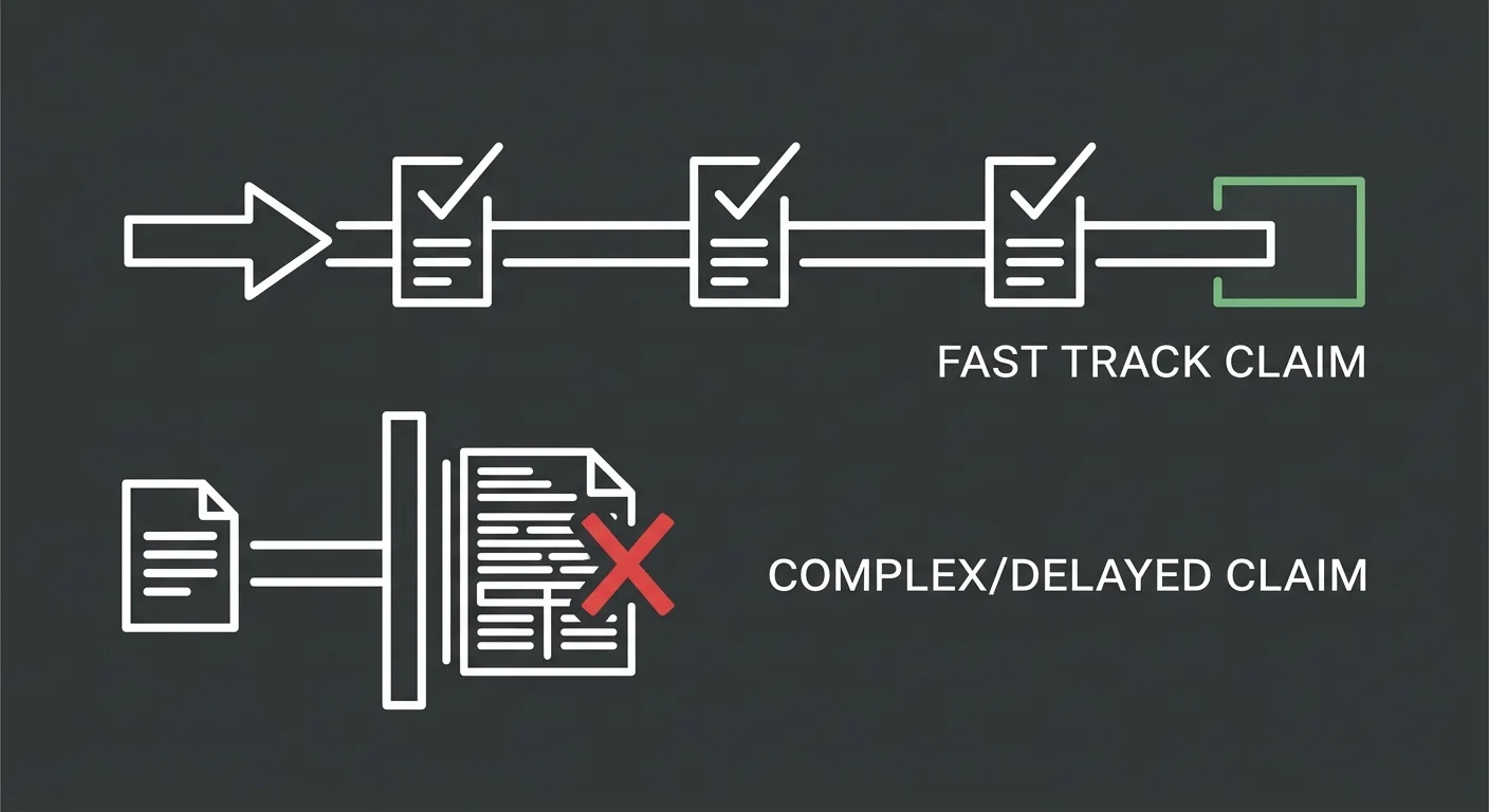 chiropractic billing automation pathway showing clean claims approved and complex claims stalled