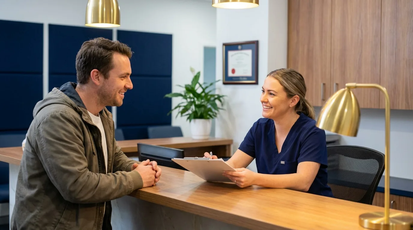 healthcare staff having supportive financial conversation with patient healthcare staff having supportive financial conversation with patient