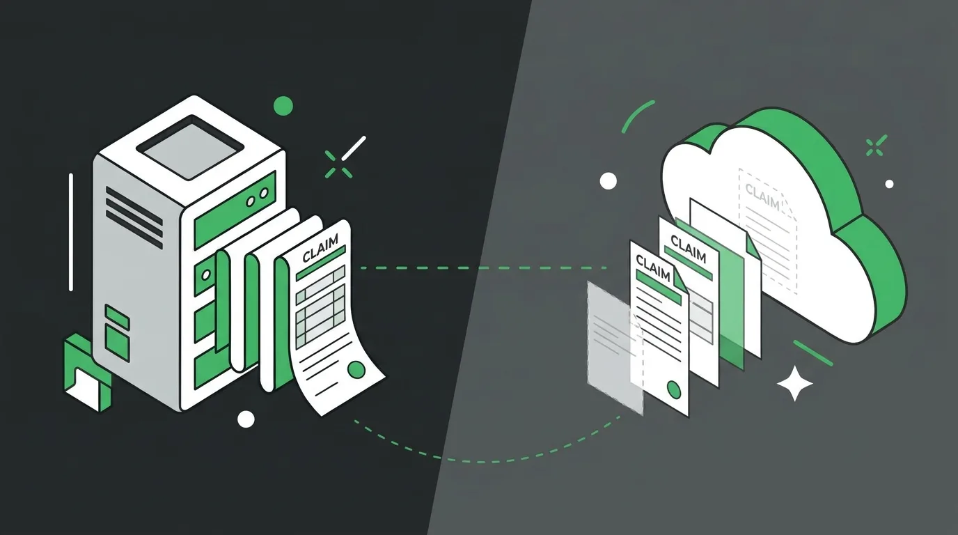 ehr data migration revenue reconciliation showing claims transferring from legacy system to new cloud platform with mapping gaps