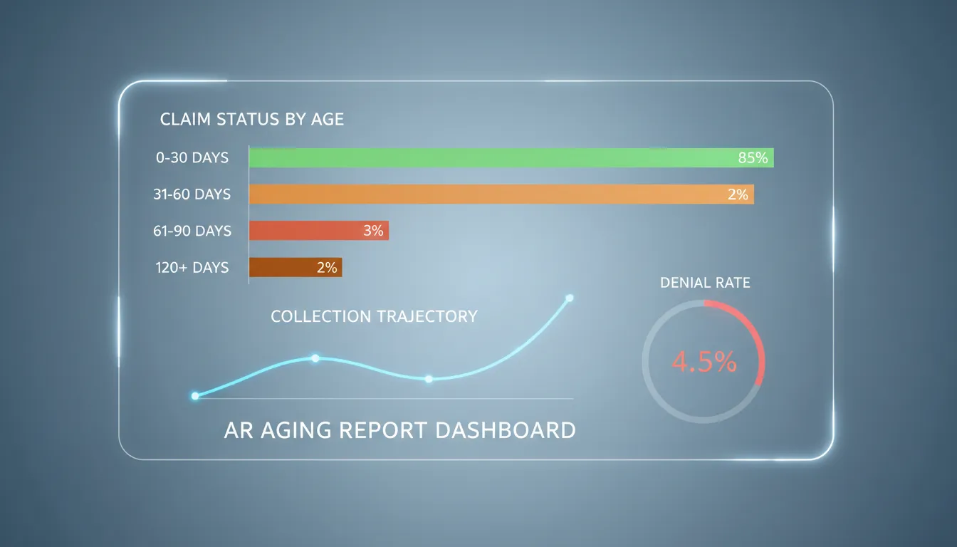 accounts receivable aging report showing chiropractic claims status metrics