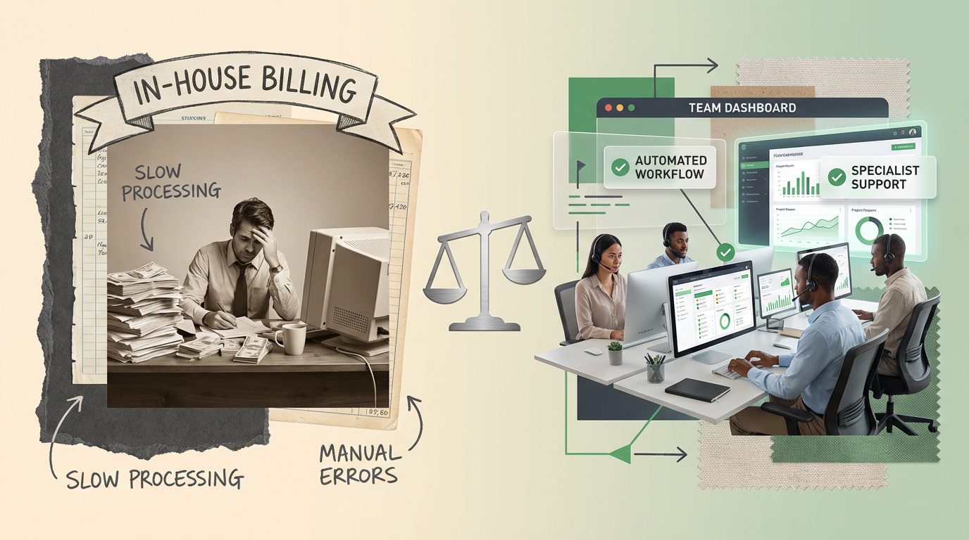 comparison of in-house chiropractic billing versus outsourced billing partner team