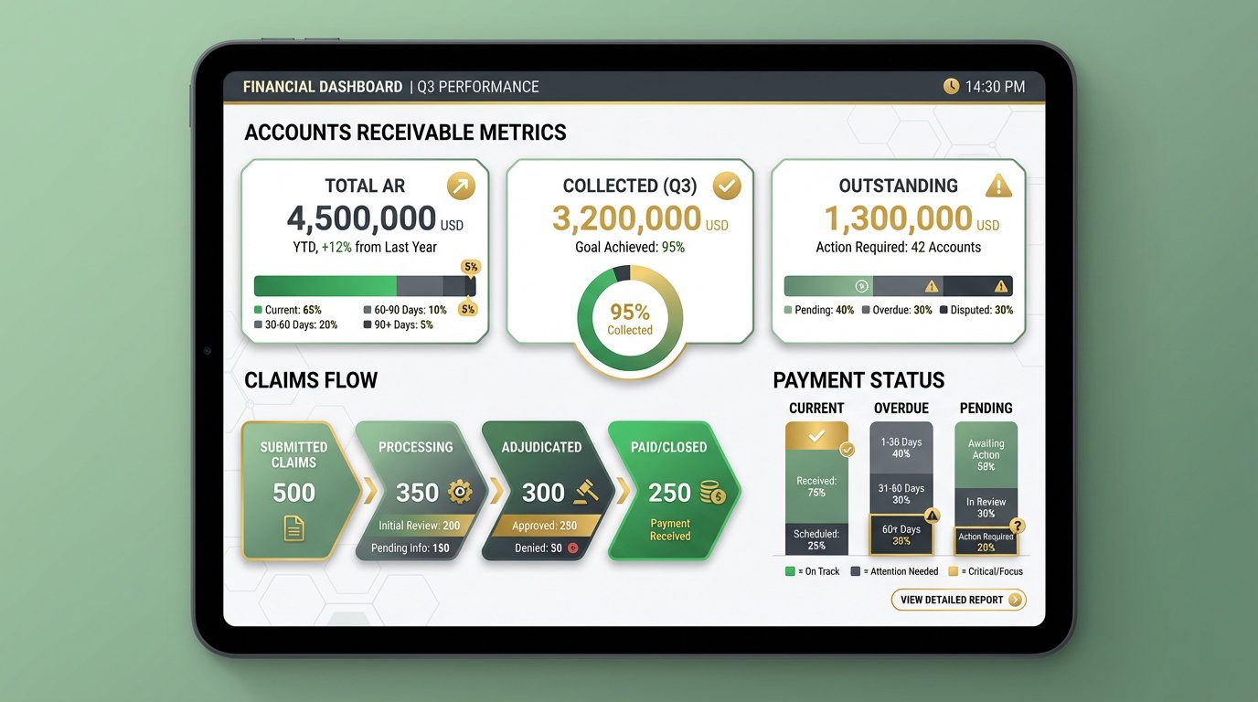tablet display showing organized accounts receivable tracking for chiropractic billing