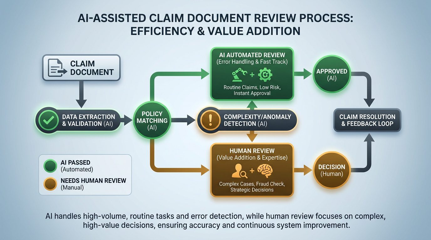 Chiropractic claim review showing AI checkpoints versus human review findings in denial prevention