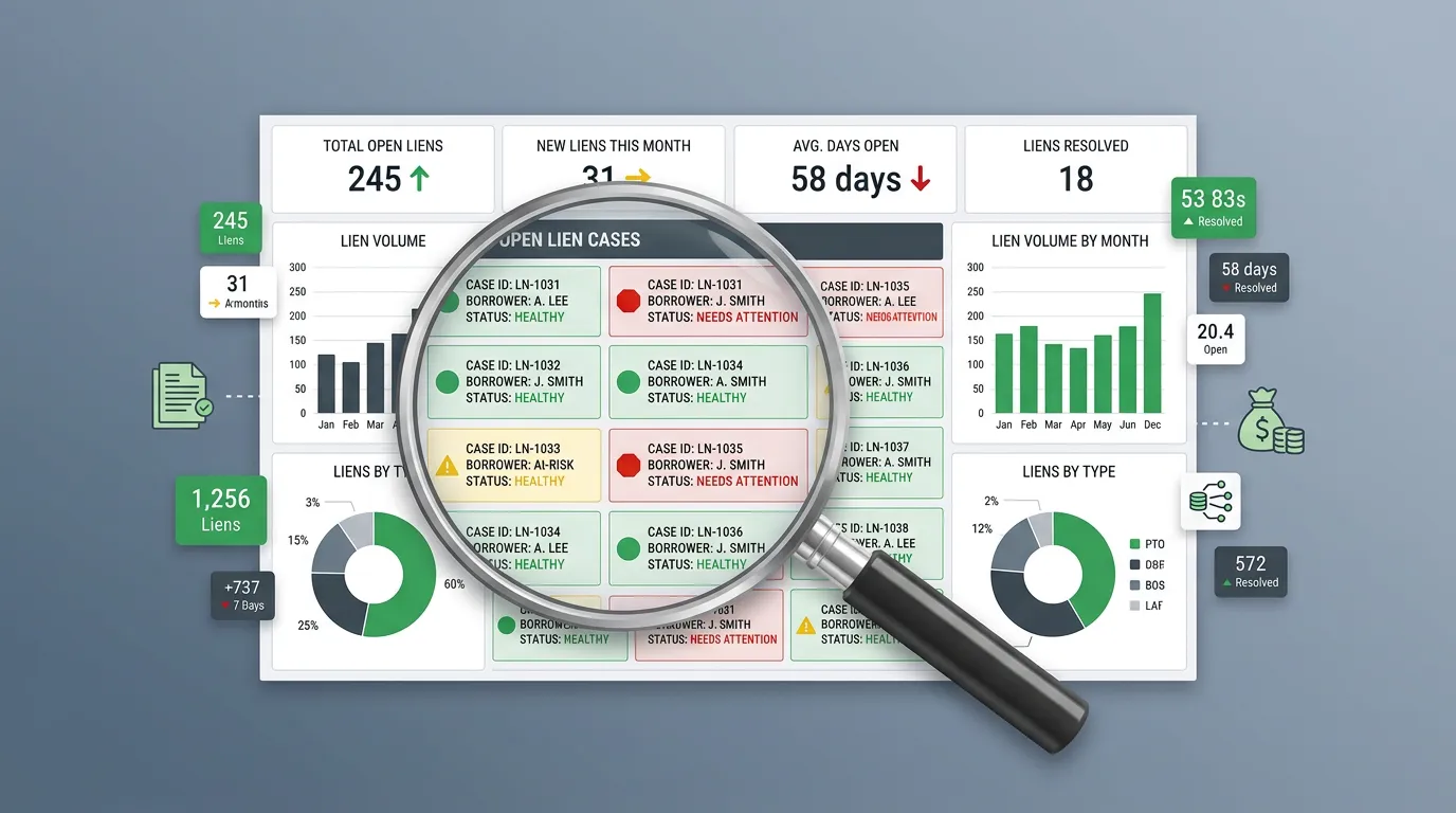 PI case audit dashboard showing chiropractic lien status and revenue health indicators