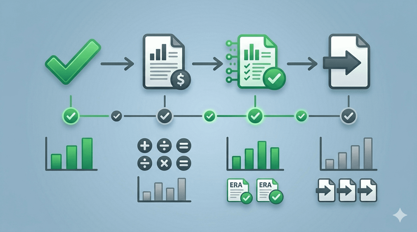 four step secondary insurance claim workflow for chiropractic billing from intake to payment
