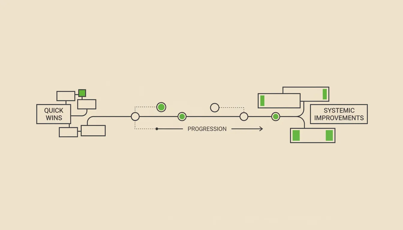 billing audit implementation roadmap showing quick wins and systemic improvement progression