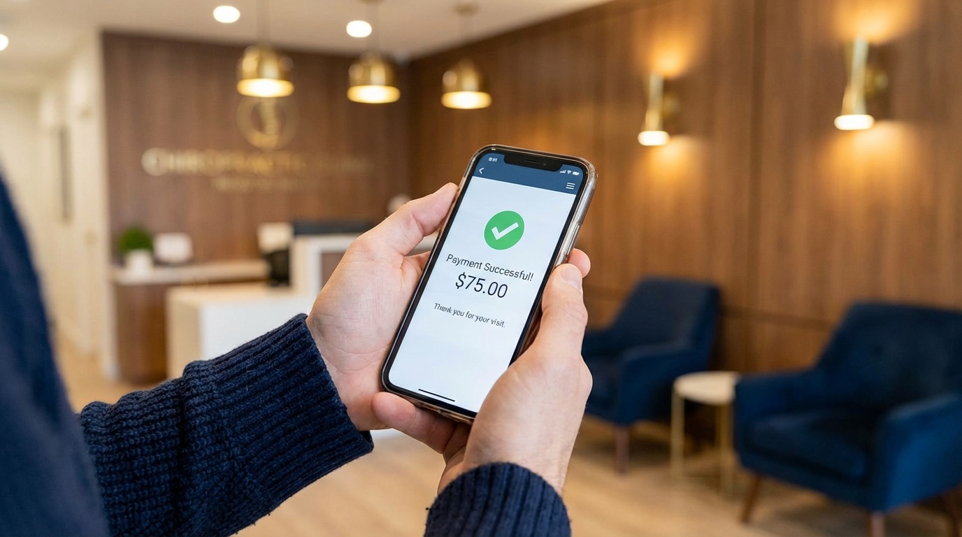 patient using text to pay for chiropractic services on smartphone
