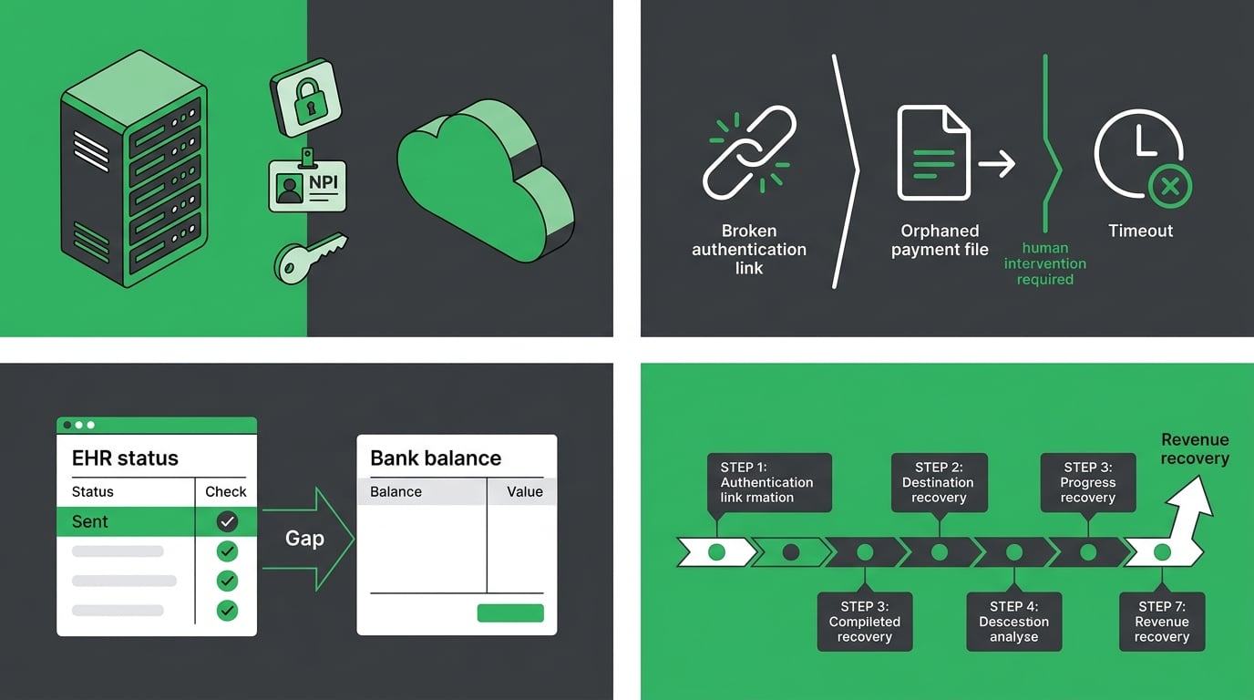 ChiroTouch Cloud migration credential reset showing disconnected NPI and security authentication between server and cloud environments