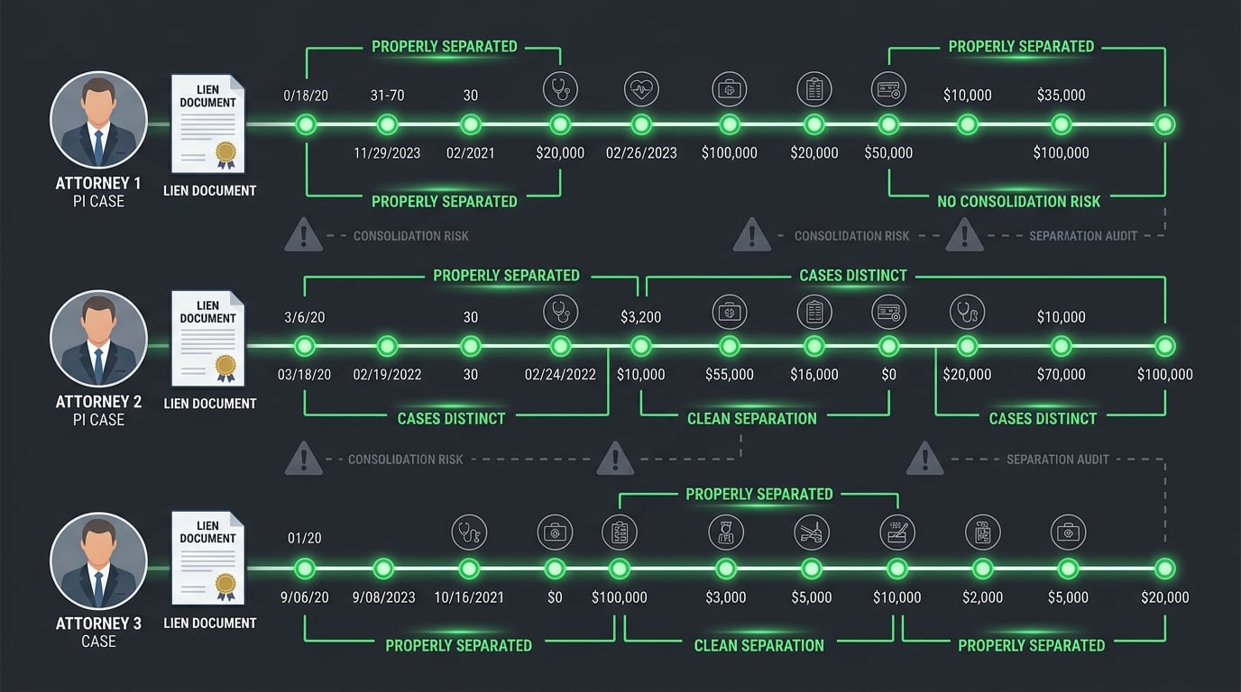 chirotouch cloud ledger complexity for personal injury lien billing showing multi case patient separation