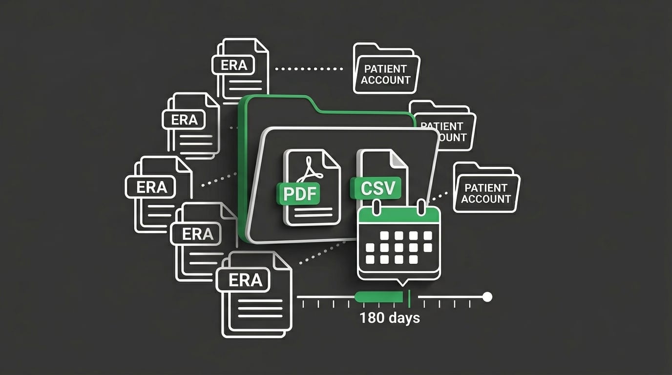 chirotouch data export folder contents showing pdf and csv historical ledger backups with 180 day verification window