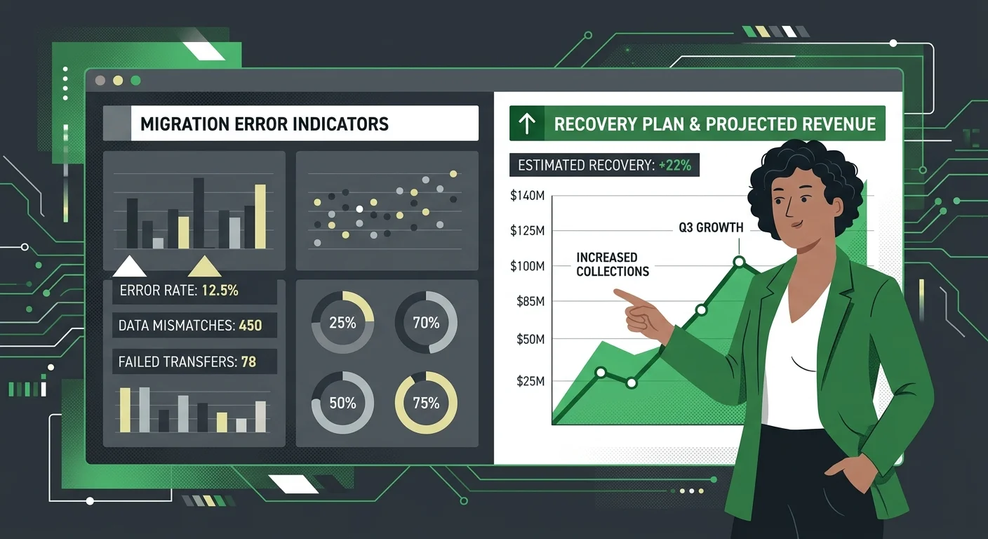 chiropractic practice owner reviewing post-migration billing assessment showing error indicators and revenue recovery plan