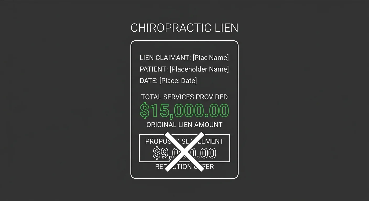 chiropractic lien reduction negotiation visual showing attorney discount request and provider original value comparison