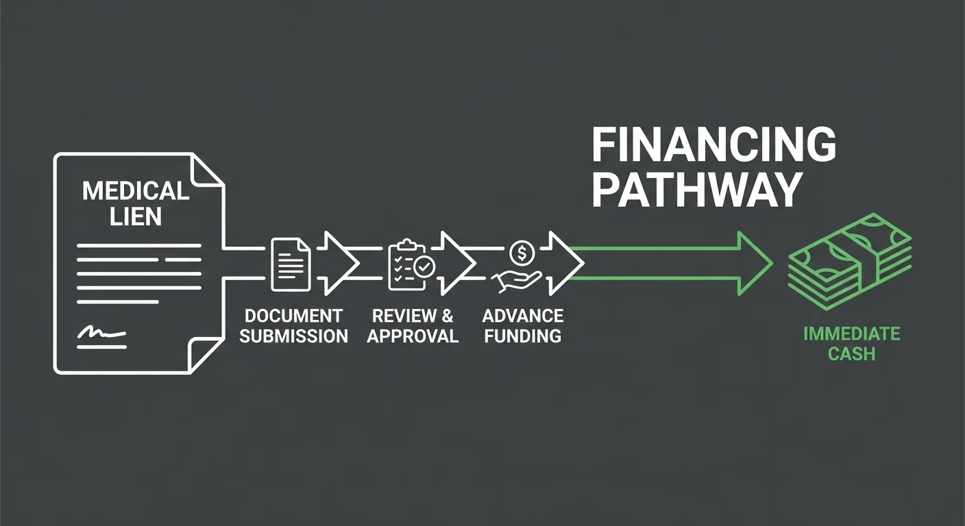 PI lien financing mechanism showing non-recourse advance converting accounts receivable into immediate practice expansion capital