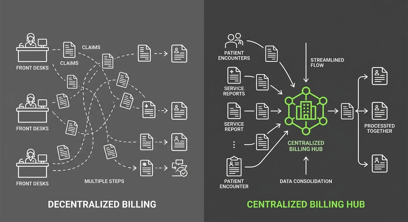 centralized vs decentralized chiropractic billing model comparison workflow