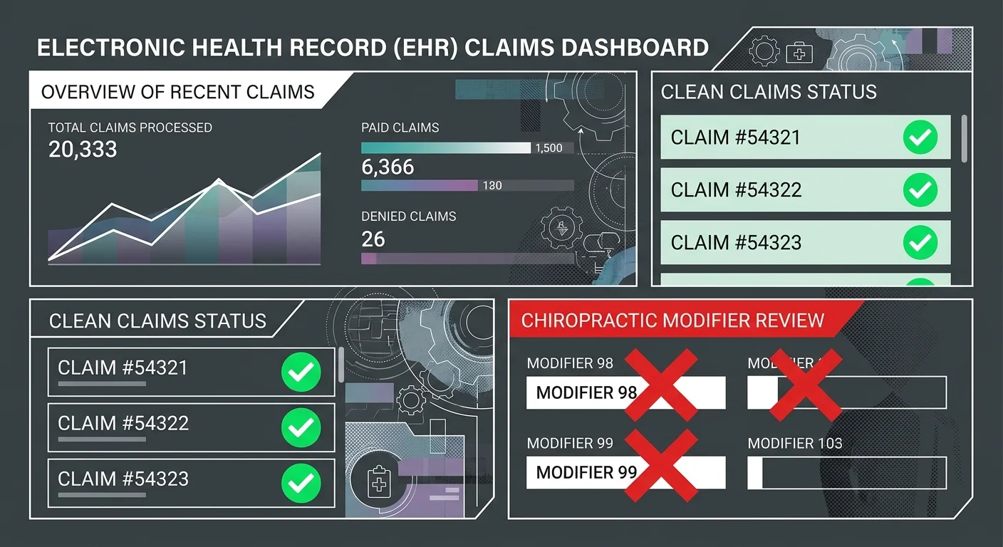 EHR billing automation limits chiropractic AT modifier manual review required