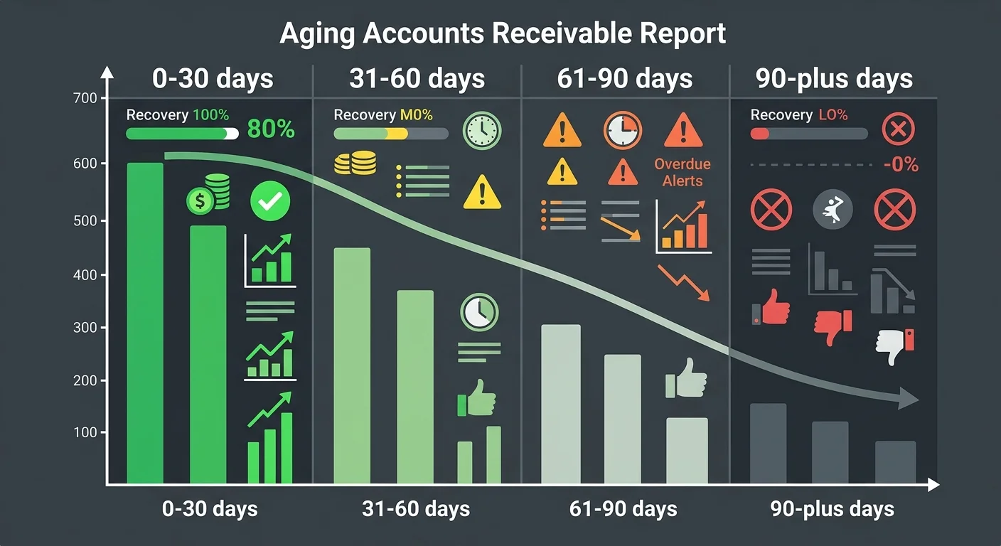 chiropractic accounts receivable aging report showing claim recovery decline over time