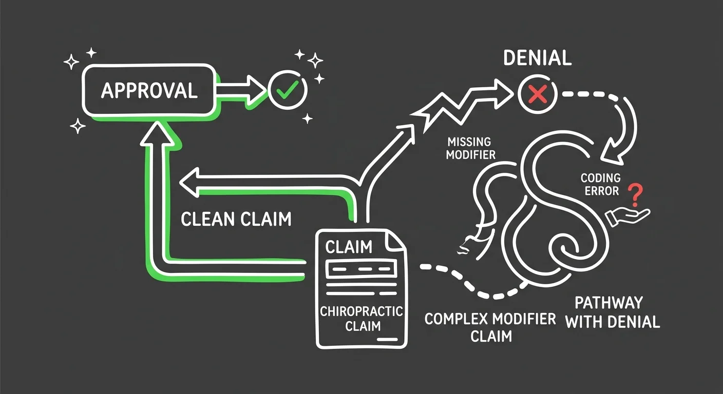 chiropractic billing software denial pattern for modifier and PI lien claims