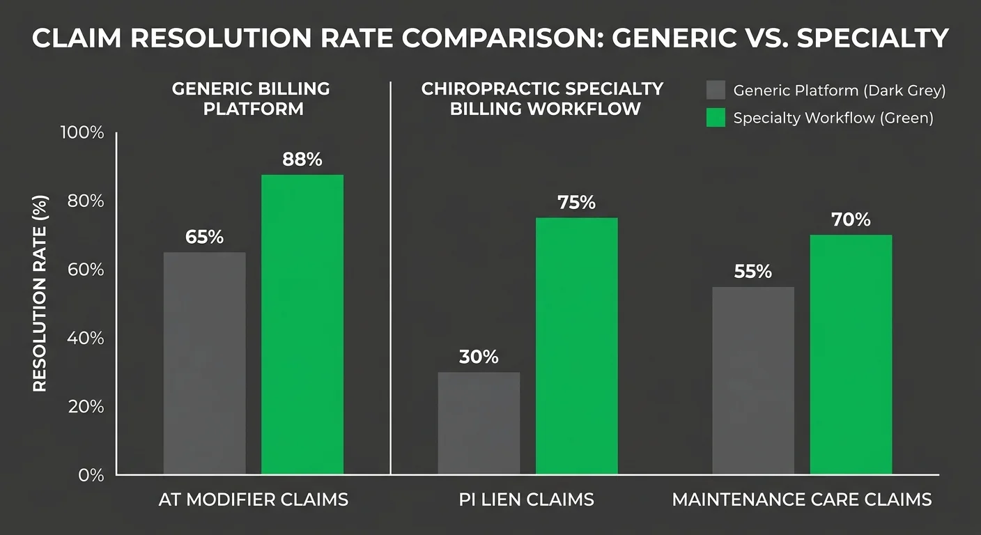 generic billing software versus chiropractic specialty billing claim resolution rate comparison