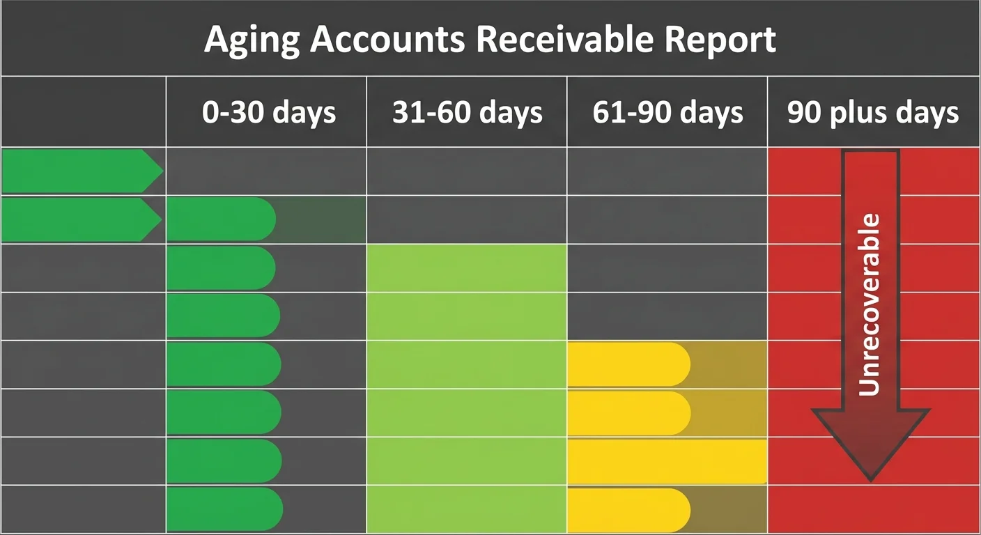 chiropractic accounts receivable aging report showing claim recovery decline over time