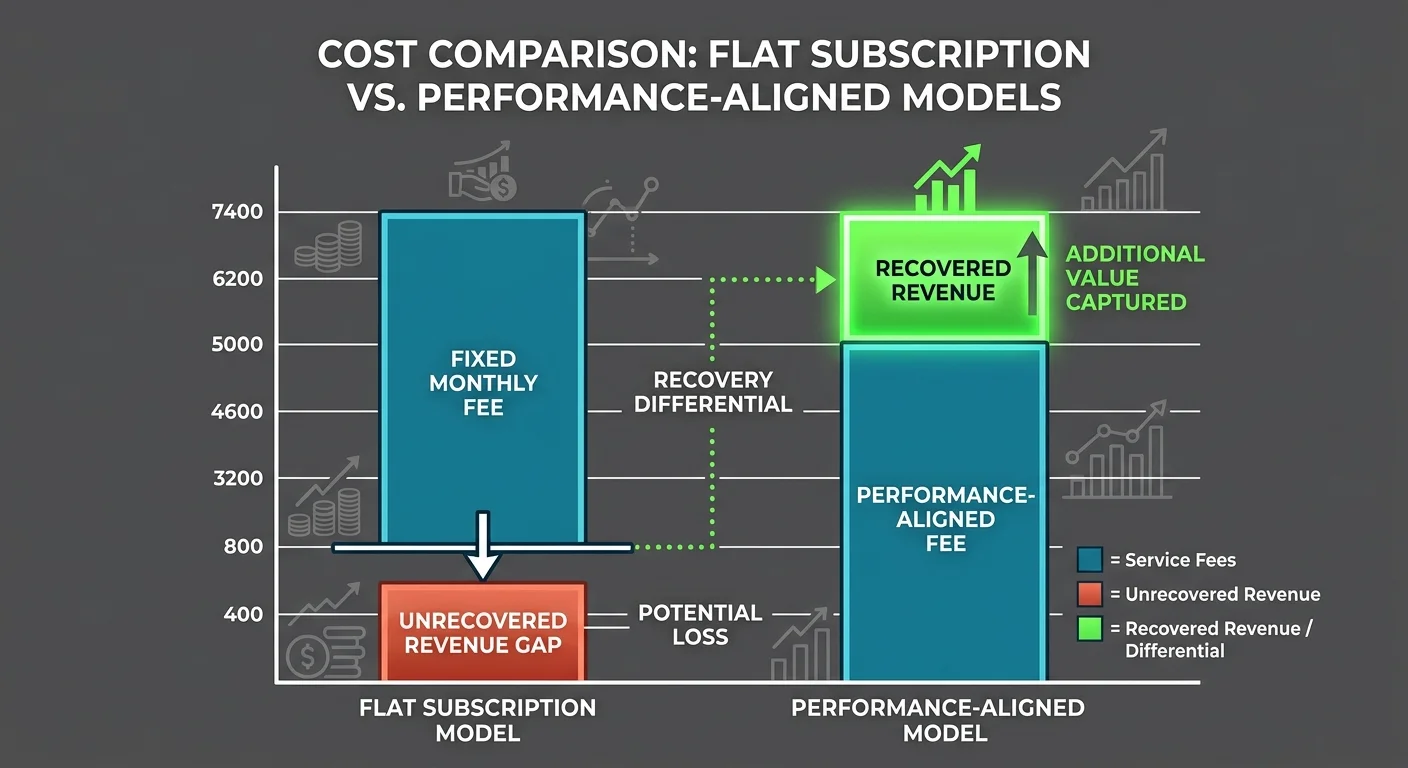 cost comparison billing software subscription vs performance based managed RCM for chiropractic