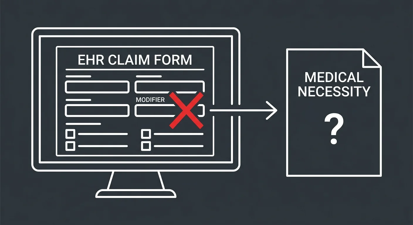 EHR billing platform missing AT modifier chiropractic medical necessity documentation gap