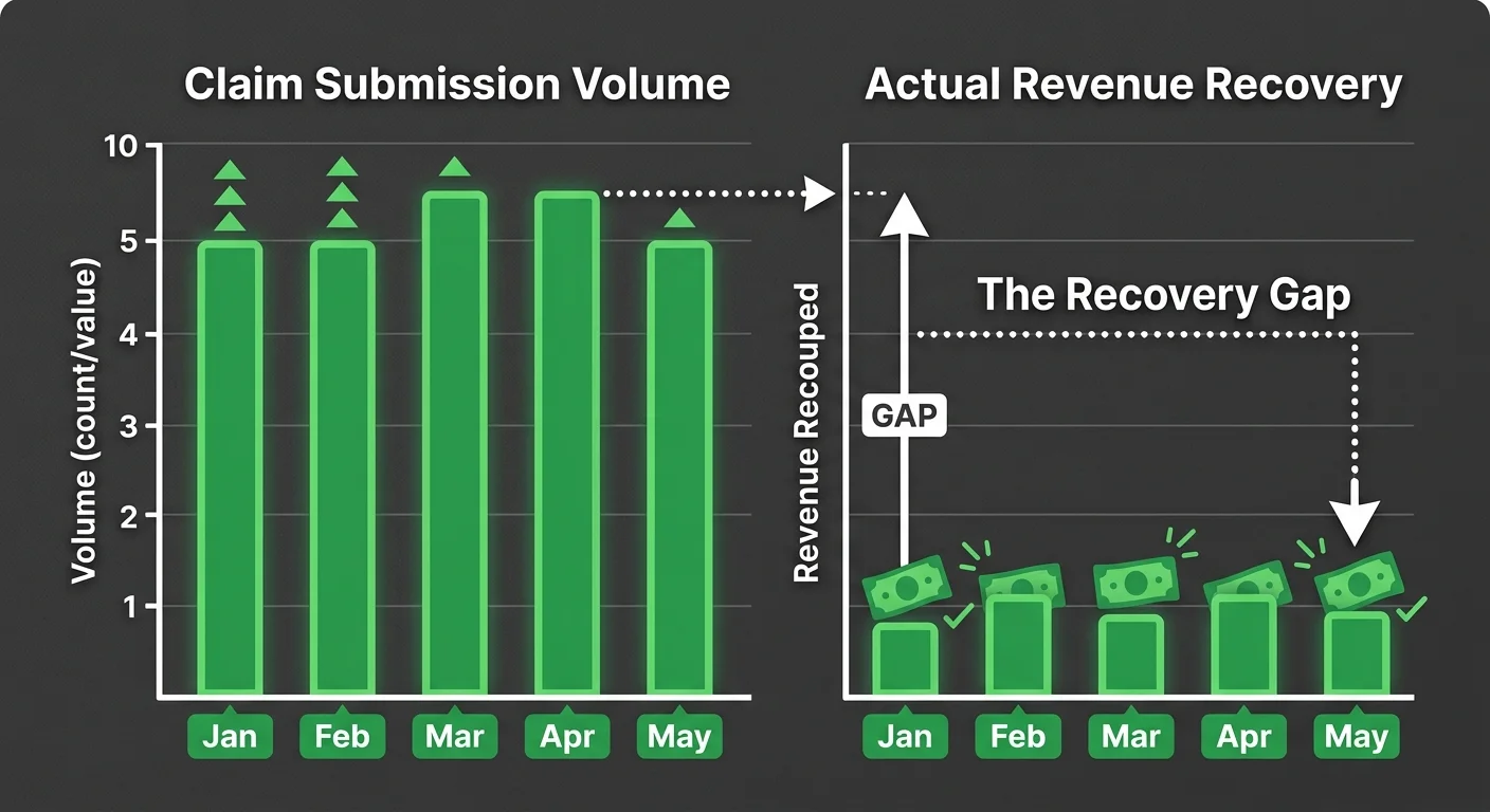 billing volume metrics versus actual revenue recovery gap in chiropractic practice