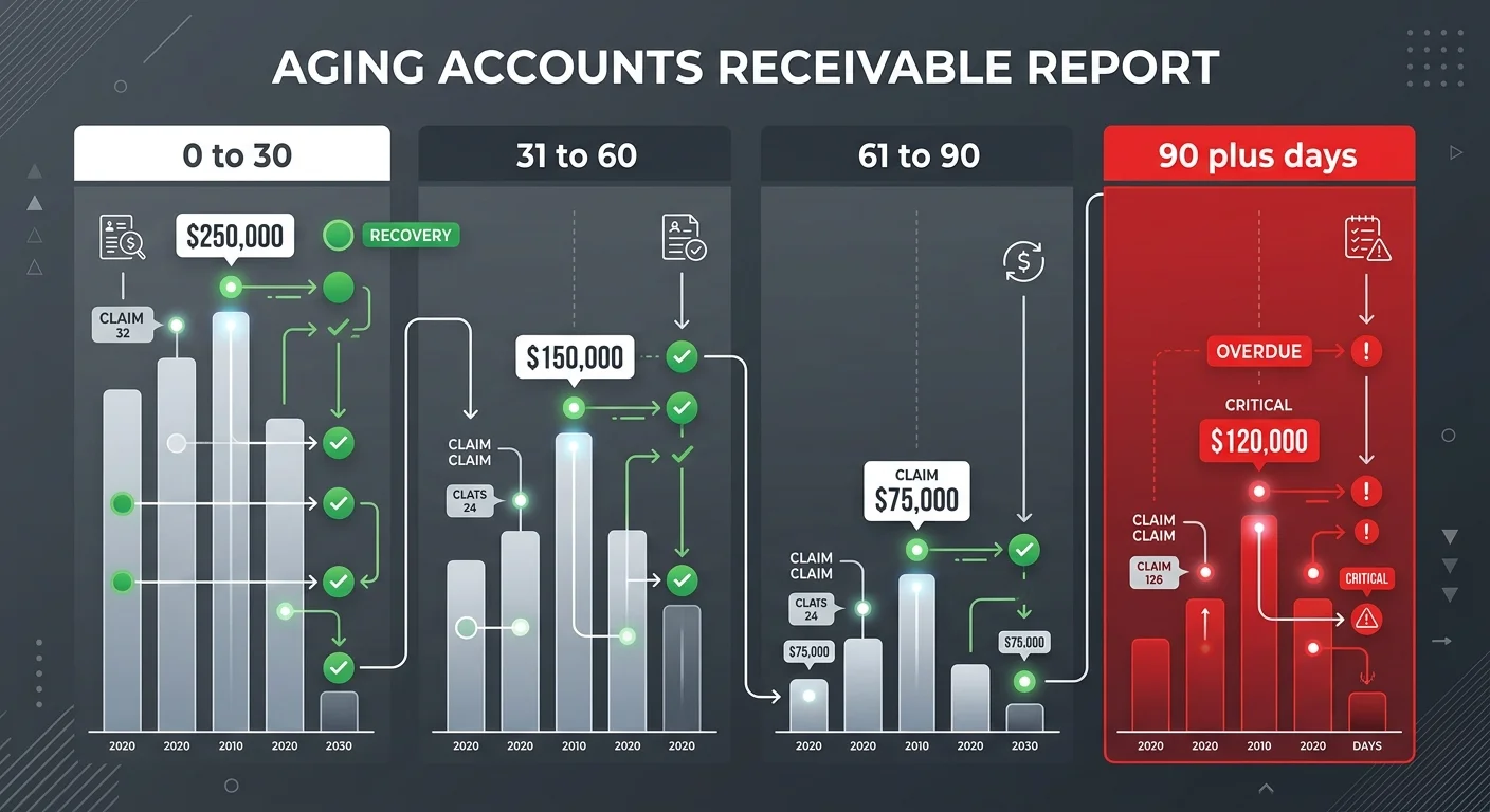 chiropractic AR audit aging buckets showing recoverable denied claims by time period