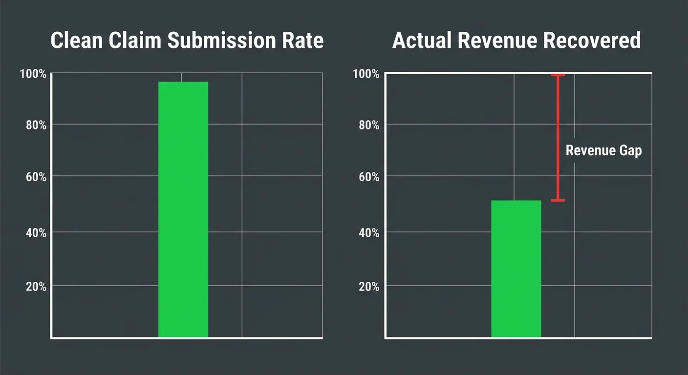 chiropractic clean claim rate versus actual revenue recovered comparison showing billing performance gap