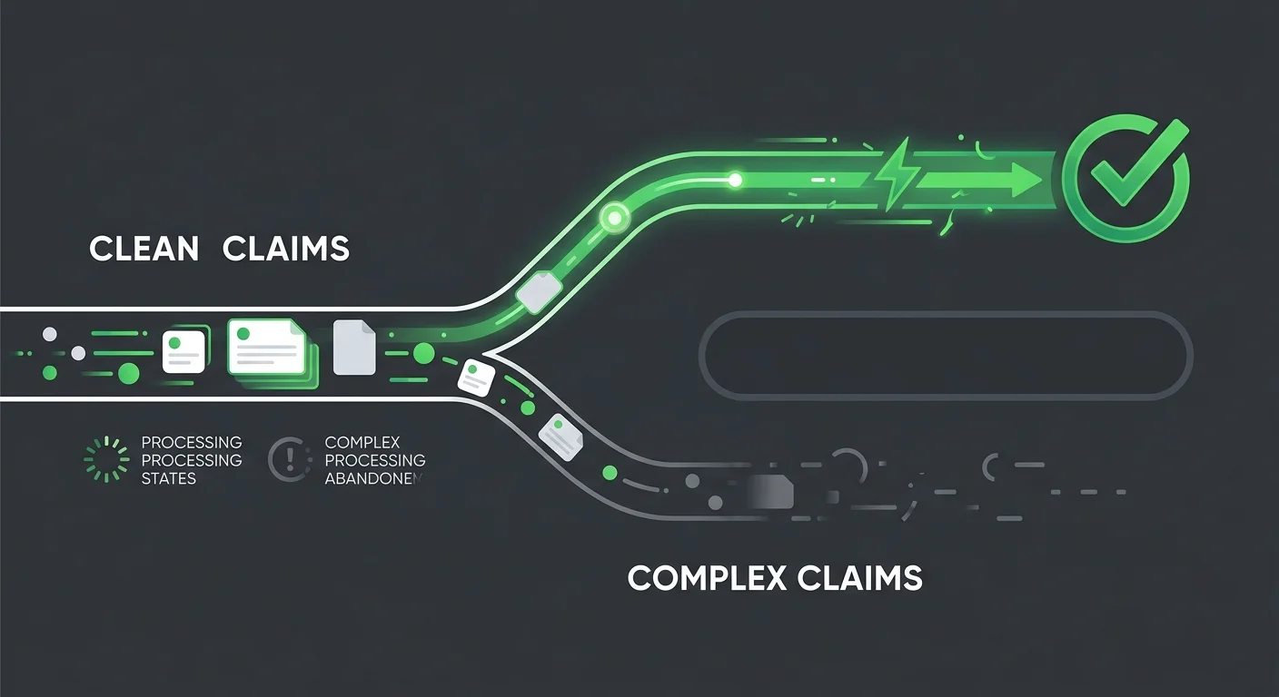 volume-first billing model abandoning complex chiropractic claims in AR pipeline