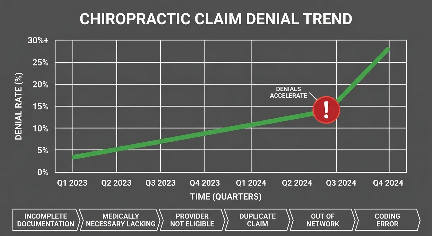 chiropractic claim denial rate trend chart showing billing audit signal