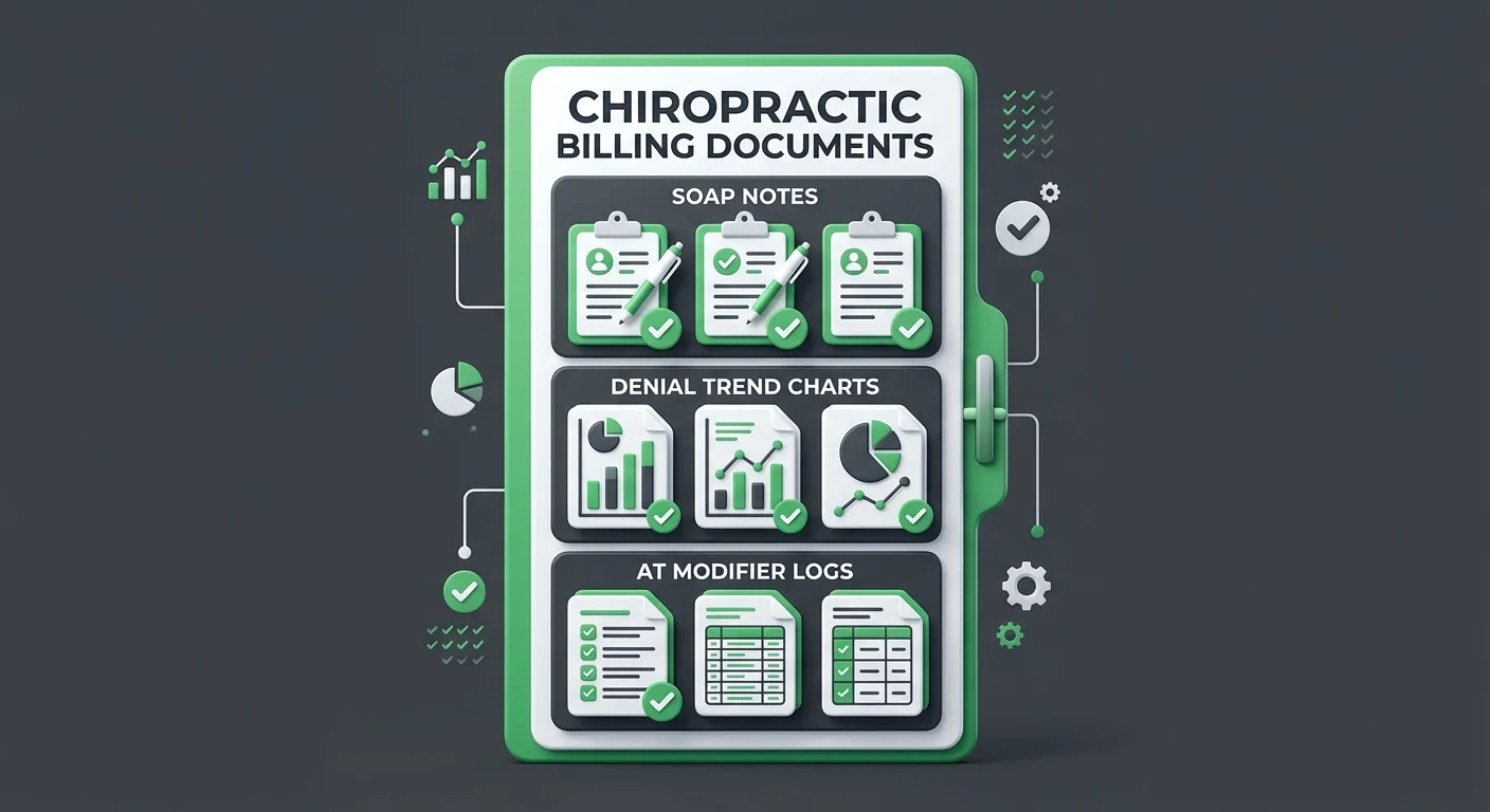 chiropractic negotiation file components including denial reports and AT modifier audit history