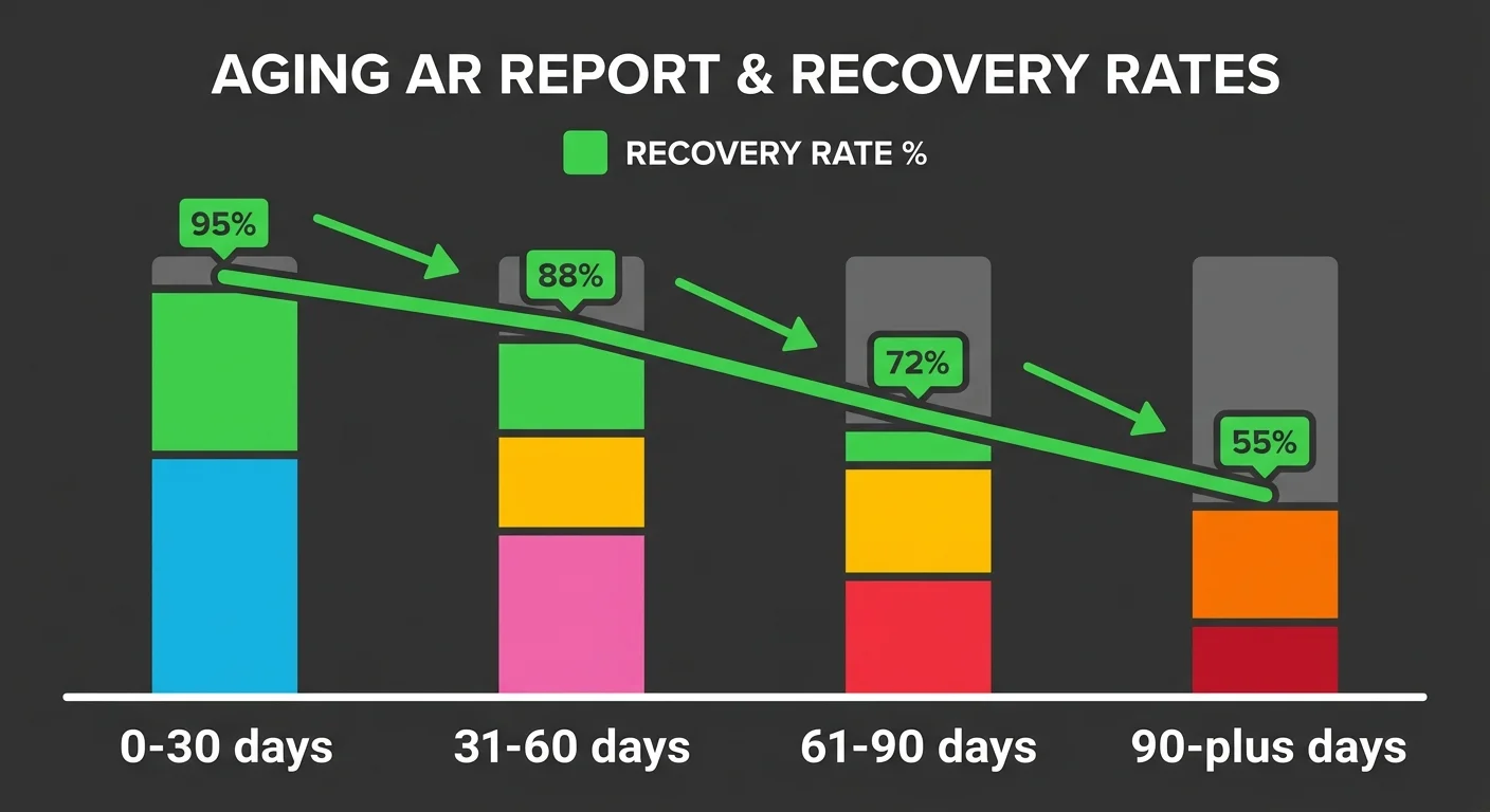 chiropractic accounts receivable aging report showing recovery rates by time bucket